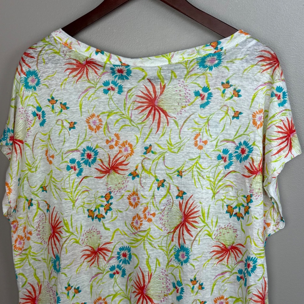 Joie Floral Linen Top Womens XL White Multi Short Sleeve Crew Neck NWT - Picture 6 of 11